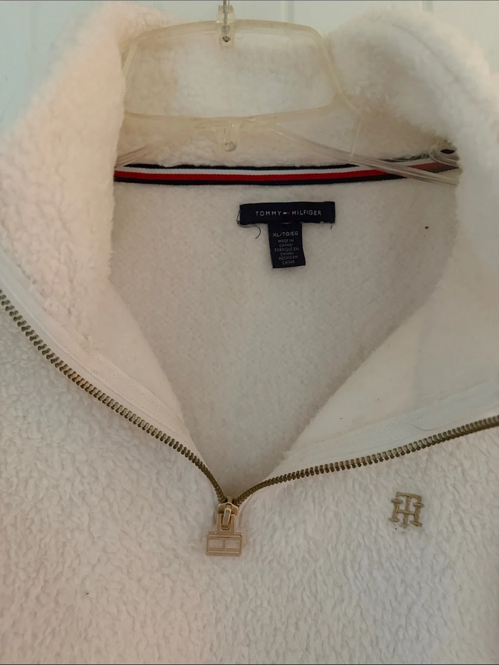 Tommy Hilfiger Ivory Sherpa Quarter-Zip Pullover
